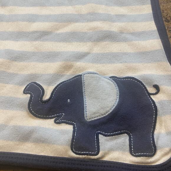 Carter's Other - Carter's Elephant Striped Baby Boy Blanket Blue White VTG Cotton Soft Comforter